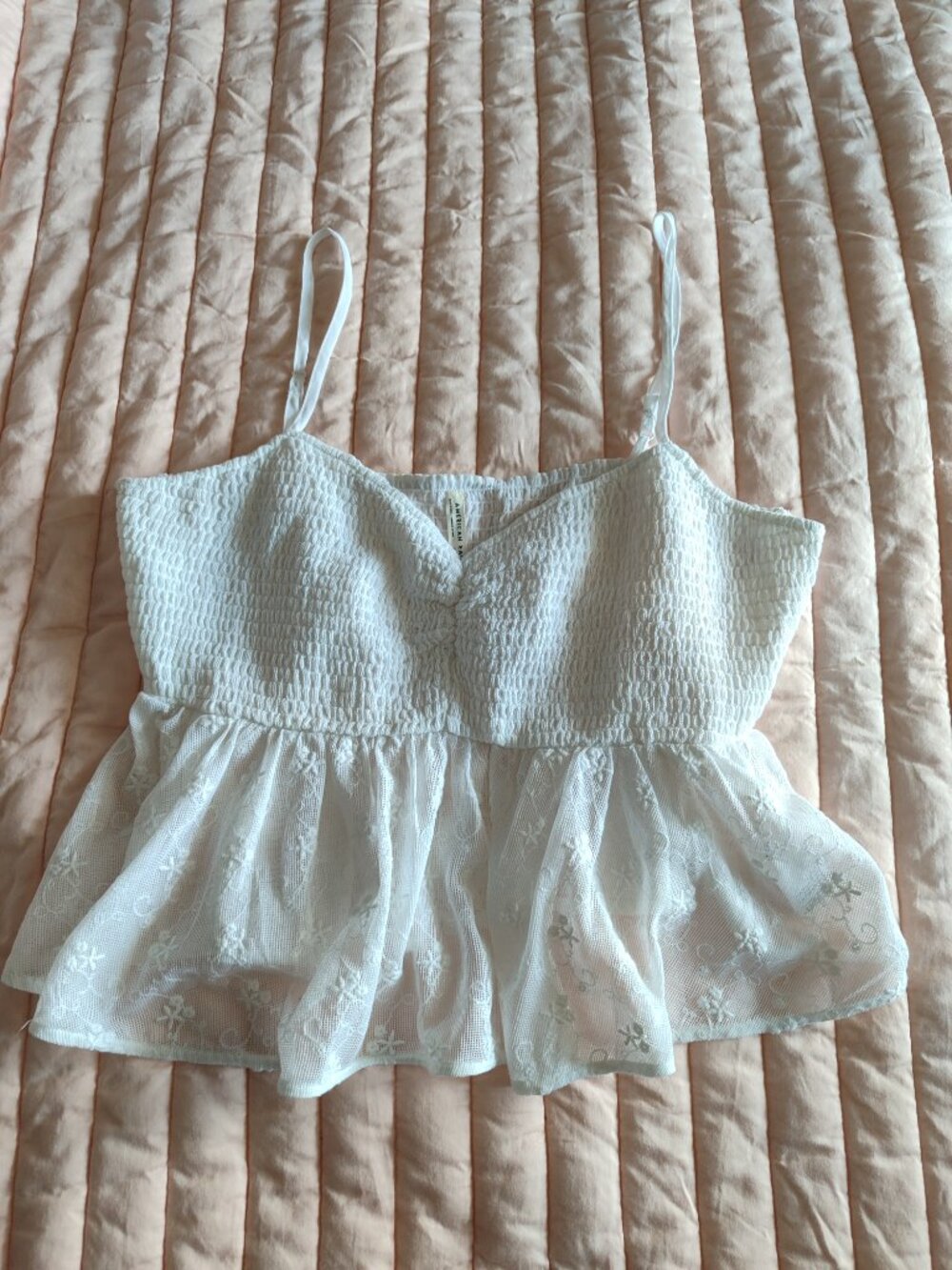 Like new American Eagle White Smocked Peplum Cami Top Cotton blend